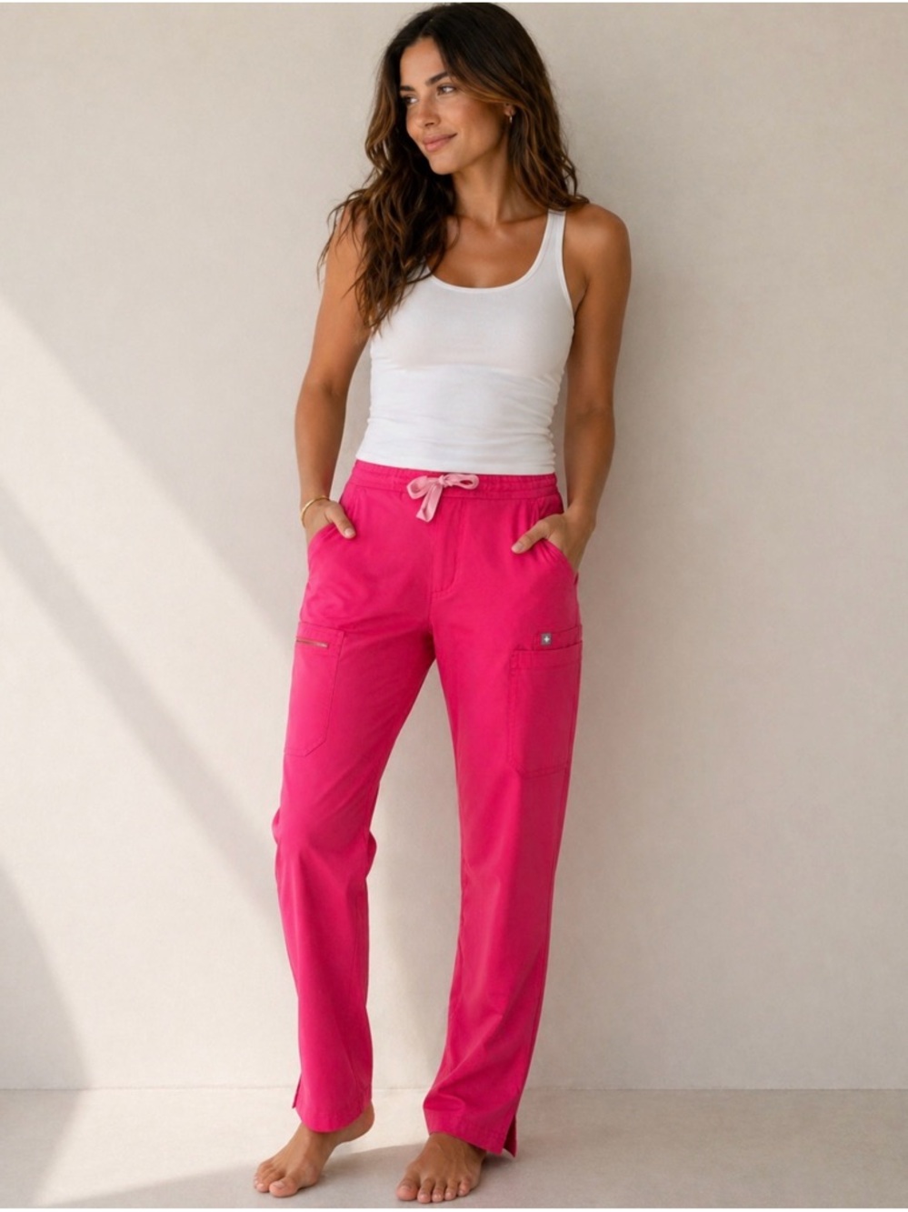 Figs Vibrant Pink Drawstring Cargo Joggers